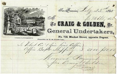 Invoice for Winfield Scott Ebey's Coffin, 1865